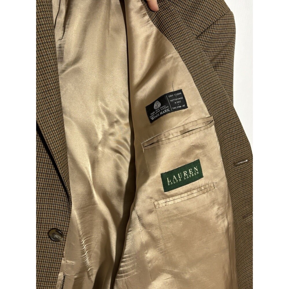 Lauren Ralph Lauren Sport Coat Blazer Mens 42R Brown Houndstooth Wool Academia - Picture 6 of 14